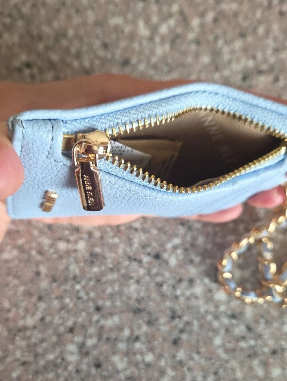 Anne Klein Pale Blue Card & Key Holder with Gold Chain